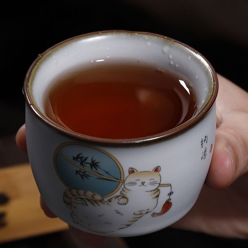 Retro Ru Kiln Ceramic Teacup Coffee Cup Handmade Tea Bowl Chinese Tea Set Accessories Master Teacup Drinkware Supplies 100ml