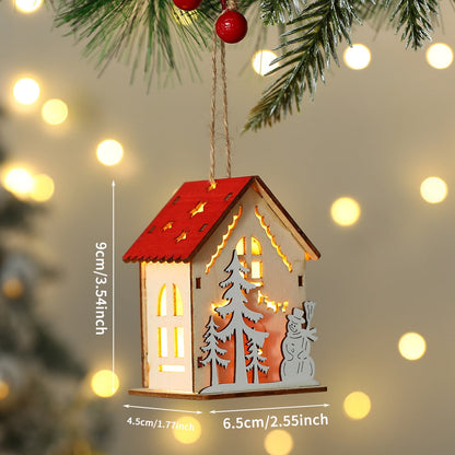 תליון בית עץ לחג המולד חדש תליון שלג אייל סנטה קלאוס דוב דוב תאורה תאורה זוהר בקתת קתת לחג המולד ציוד