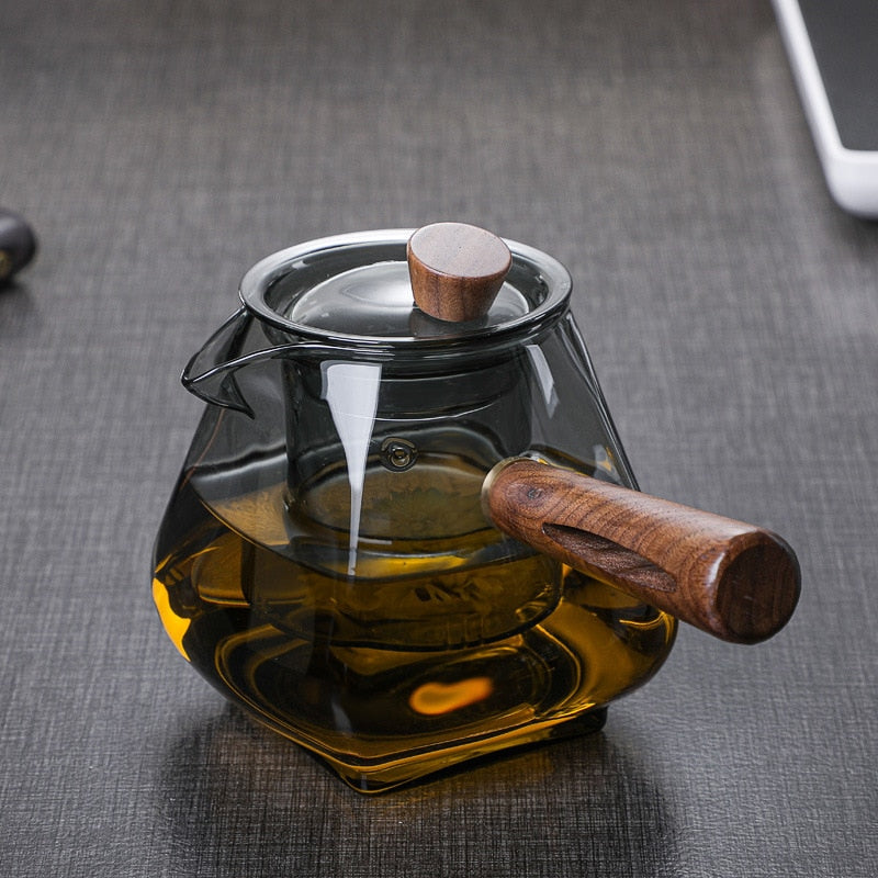 Théière japonaise en verre avec poignée en bois, four électrique en céramique, service à thé haut de gamme, résistant à la chaleur, 700ml 