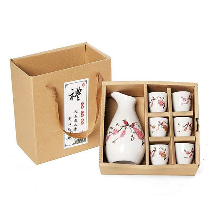 7pcs/set seramik sake kap bardağı set japonya vintage flagon kalça şişeleri bambu likör fincan ev mutfak içecek hediyeleri barware 250ml