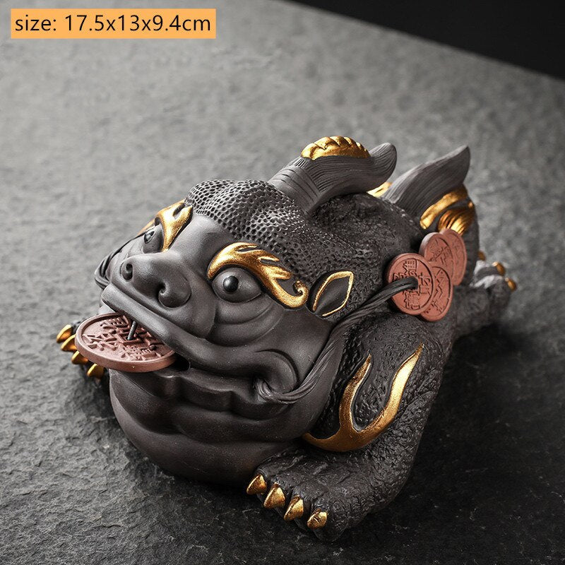 Boutique Purple Clay Tea Pet Decoration Lucky Toad Tea Figurine Ornaments Tea Set Accessories Home Fengshui Sculpture Crafts