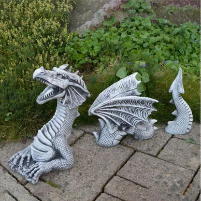Decoraciones decorativas de resina en blanco y negro Tres sección Decoraciones de jardín de estatuas de dragón volador