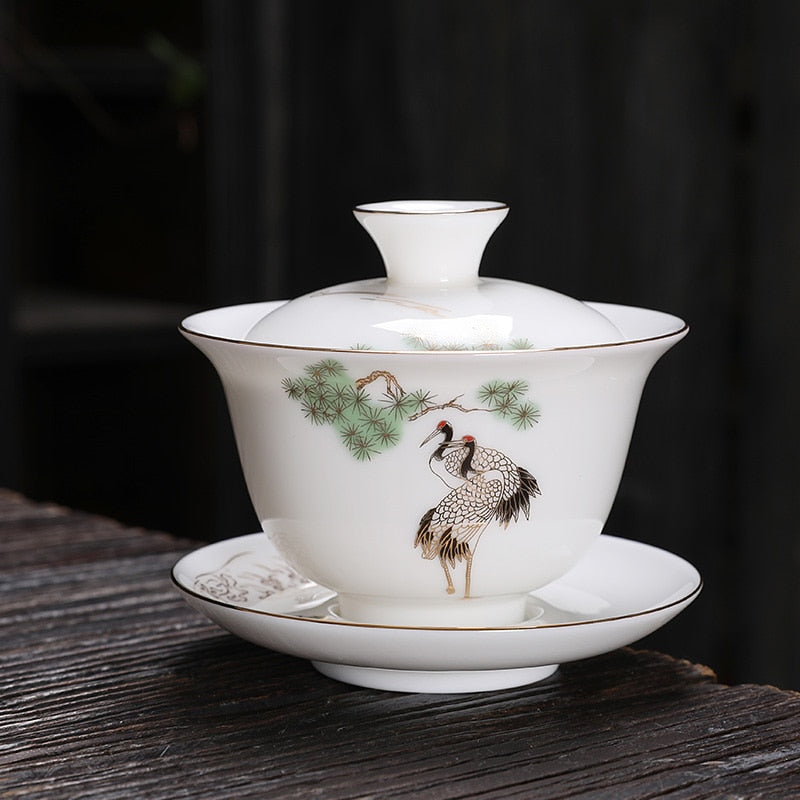 Jingdezhen cerâmica Gaiwan chinês de porcelana branca Teaset Teaset Tea Bowl Grande Capacitante Presucedores de chá de chá para casa Teaware Presentes de chá de chá
