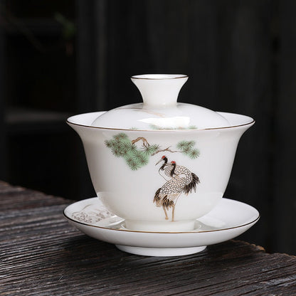 Jingdezhen Seramik Gaiwan Çin Beyaz Porselen Teaset Çay Kase Büyük Kapasiteli Çay Çarp Saker Ev Çay Makinesi Çay Takım Hediyeleri