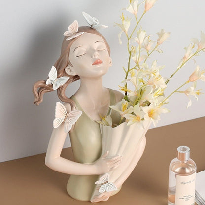 Nordic Butterfly Girl Vase Resin Crafts Creative Home Decoration Desktop Soft Decoration Light Luxe Flower Pot Decoratie