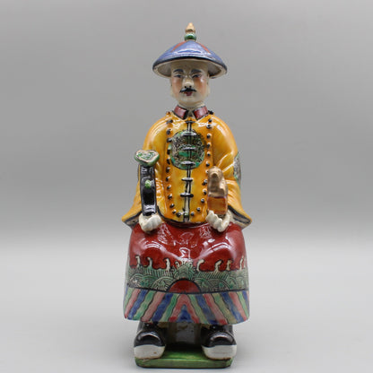 Keramisk kinesisk kejserstatue, håndmalet keramisk figur, farverigt porcelæn, boligindretning