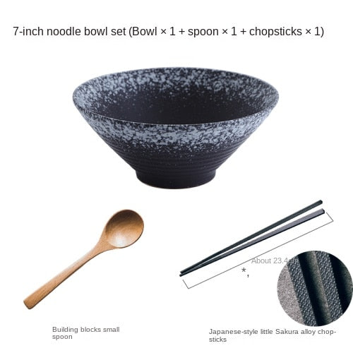 סט כלי שולחן יצירתיים יפניים, קערת קרמיקה של כובע במבוק מסחרי, ראמן גדול, אורז, אטריות, קערת מרק