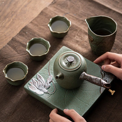 Japoński zestaw herbaty kung fu w domu ceramiczny teacup teapot szorstka ceramika prosta przenośna podróż z zestawem herbaty i filiżanki