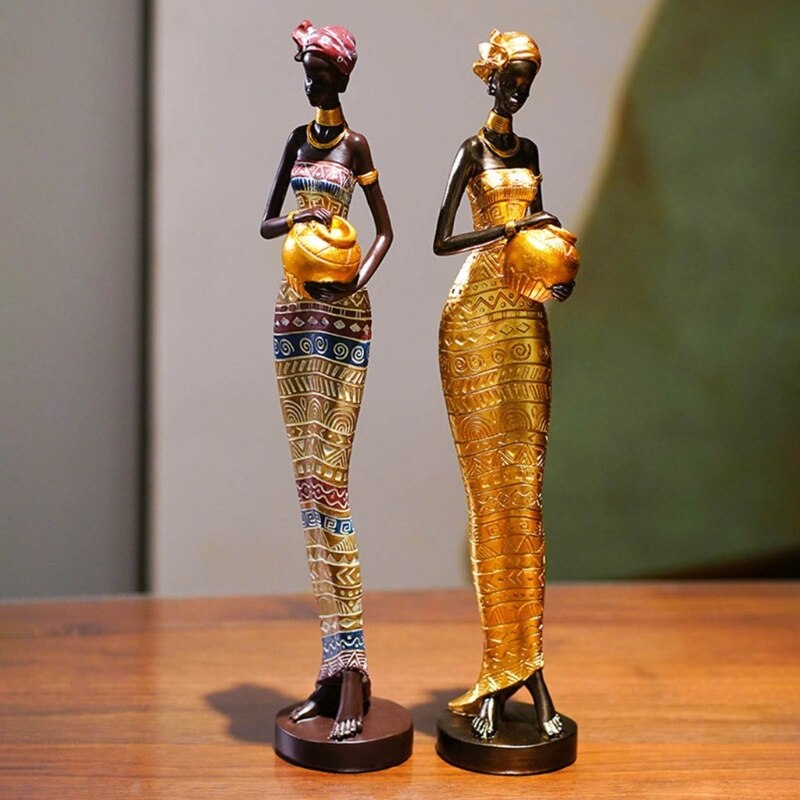 Afrikaans beeldhouwkunst 16.34in Women Tribal Lady Figurine Statue Decor Collectible Art Art Parter Ornamenten Home Office Decor Dropshipping