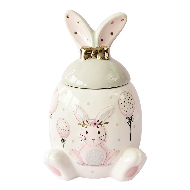 Large-capacity Pink Golden Rabbit Series Ceramic Tea Caddy Tea Container Home Cartoon Embossed Tea Storage Kitchen Canisters Set