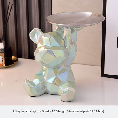 Forma geométrica Estatua de electroplatación de cerámica Bear con bandeja de piggy bank, dulces, caja de almacenamiento cosmético, decoración de la plataforma de visualización.