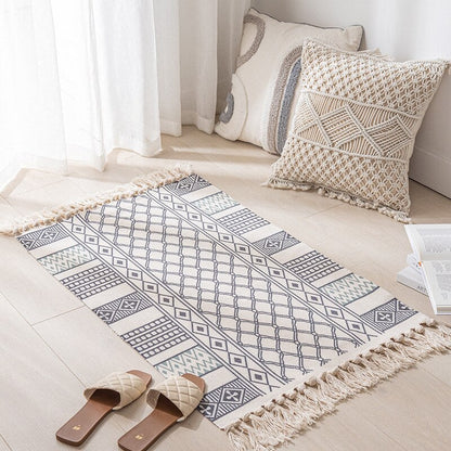 Bomuldslinned vævet vintage kvaster tæpper boho værelse dekorere æstetisk sengetøj Bedside tæpper Stue Simple Homestay Floor Mat