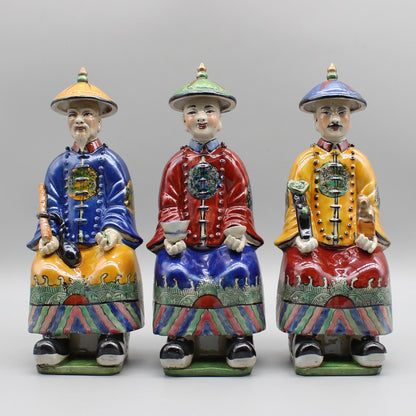 Estátua do imperador chinês em cerâmica, estatueta de cerâmica pintada à mão, porcelana colorida, decoração de casa
