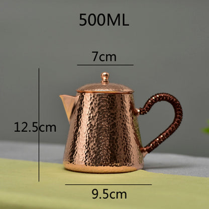 Handmade Pure Copper Teapot Tea Kettle Hammer Pattern Kung Fu Tea Drinkware Tableware