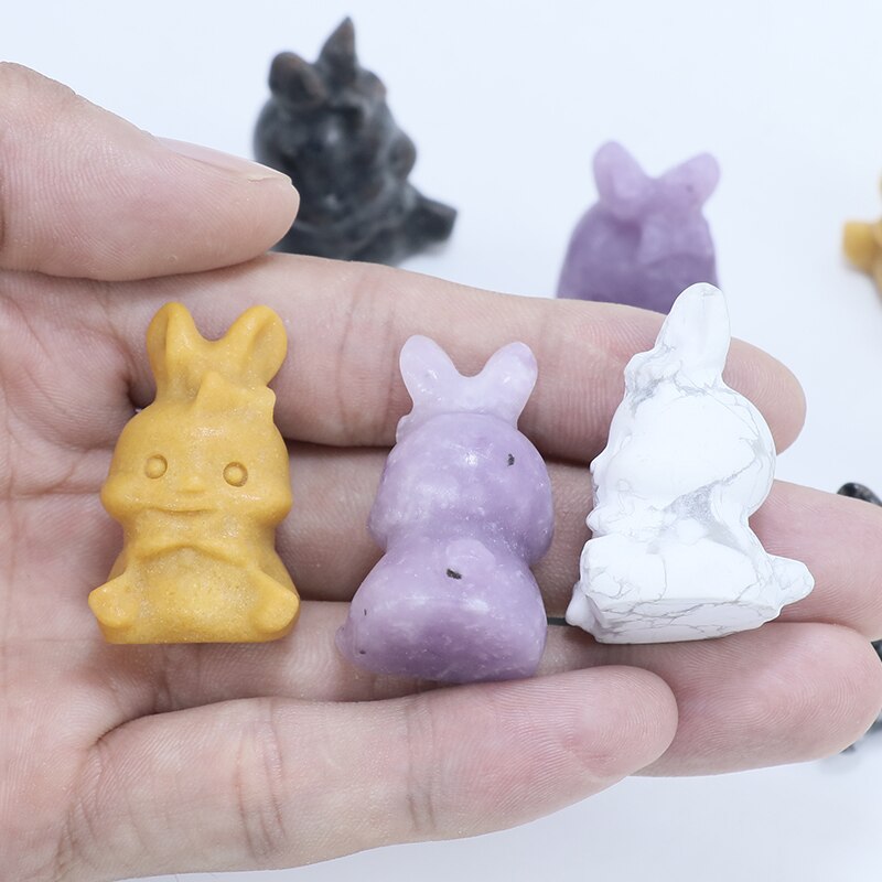 1.4 "Söt kaninstaty Natural Stone Crystal Hand snidade läkande djurfigur Reiki Gemstone Craft Room Decor Holiday Presents