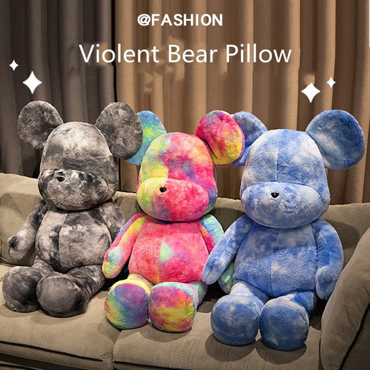 Candy Violence Dazzle Colorful Tide Play Bear Plush Toy Tie-Dye Rainbow Doll Plush Toy Pillow Birthday Gift Home Decoratie