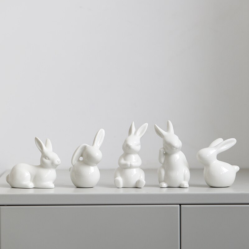 Śliczne ceramiki figurki królika Kawaii Hare Bunny Garden House Animal Ornaments Easter Home Room Decoration Ręcznie malowanie zarodek