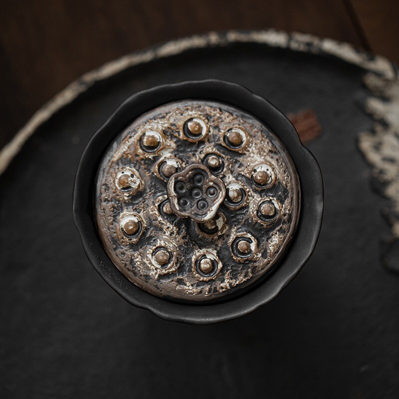 200 ml håndlavet præget lotus keramisk te tureewabi sabi stil dækket skål grov keramik te maker gaiwan kung fu te sæt gave