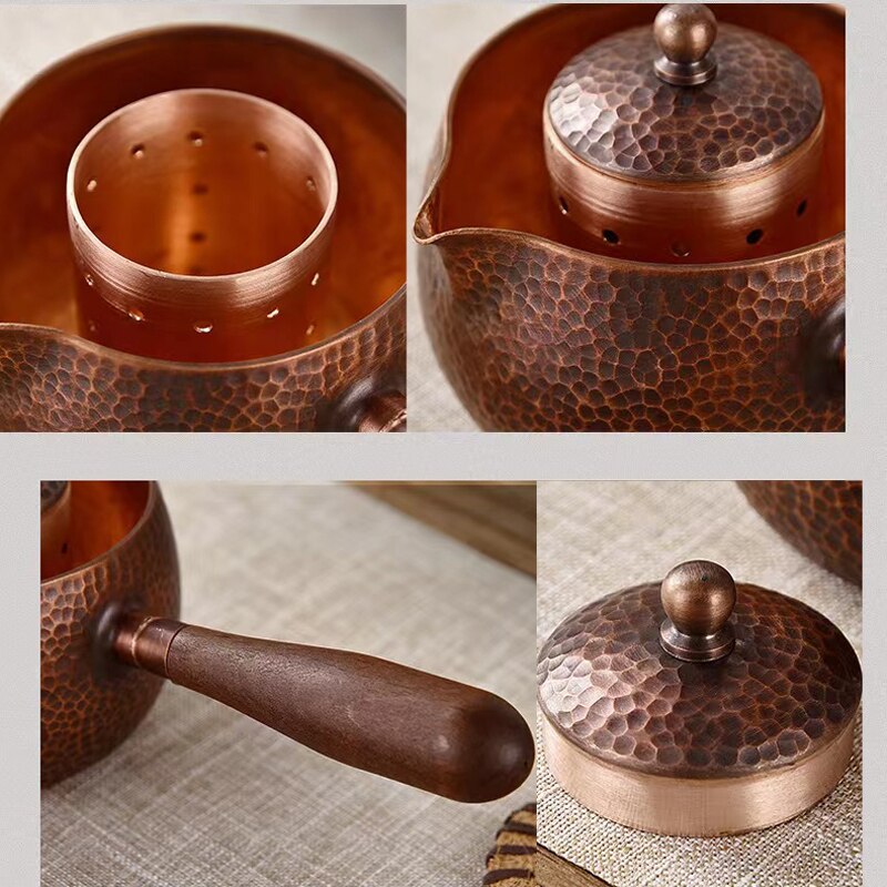 Handcraft Pure Copper Teapot Kettle Coffee Tea Pot with Handle Water Boiler Hammer Pattern Drinkware