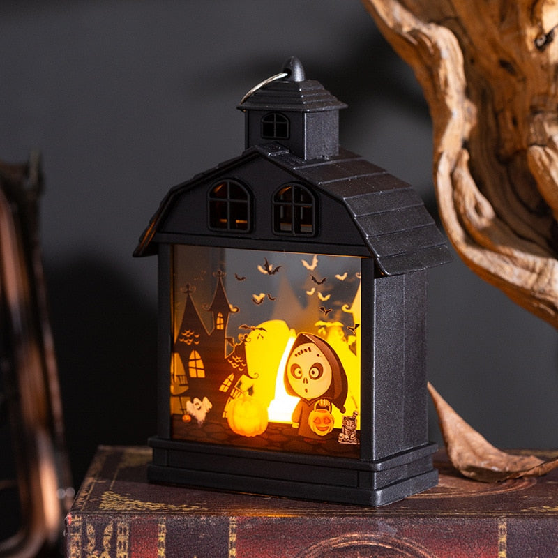 Lámpara LED LED de Halloween Terror Pumpkin Witch Skull Lantern para Halloween Home Party Decoration Prop