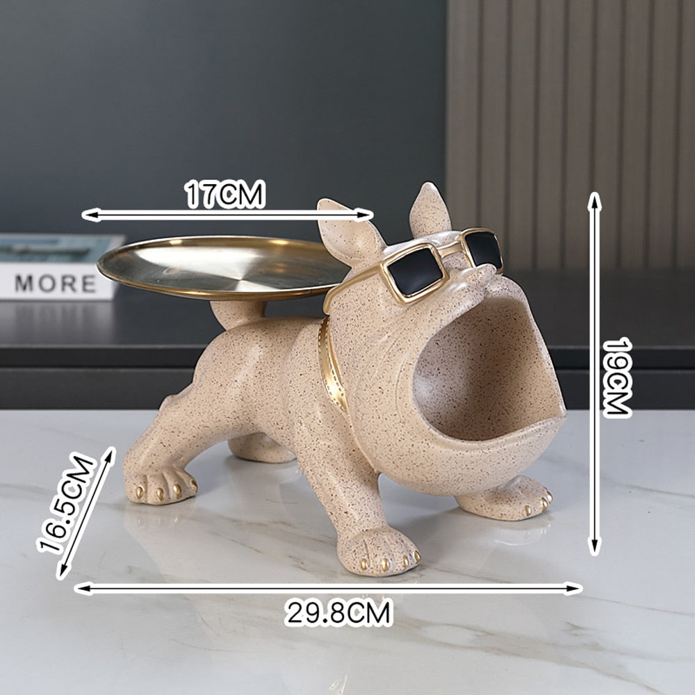 樹脂犬の彫像リビングルーム装飾犬の彫刻テーブルトレイ装飾品フランスのブルドッグの装飾用