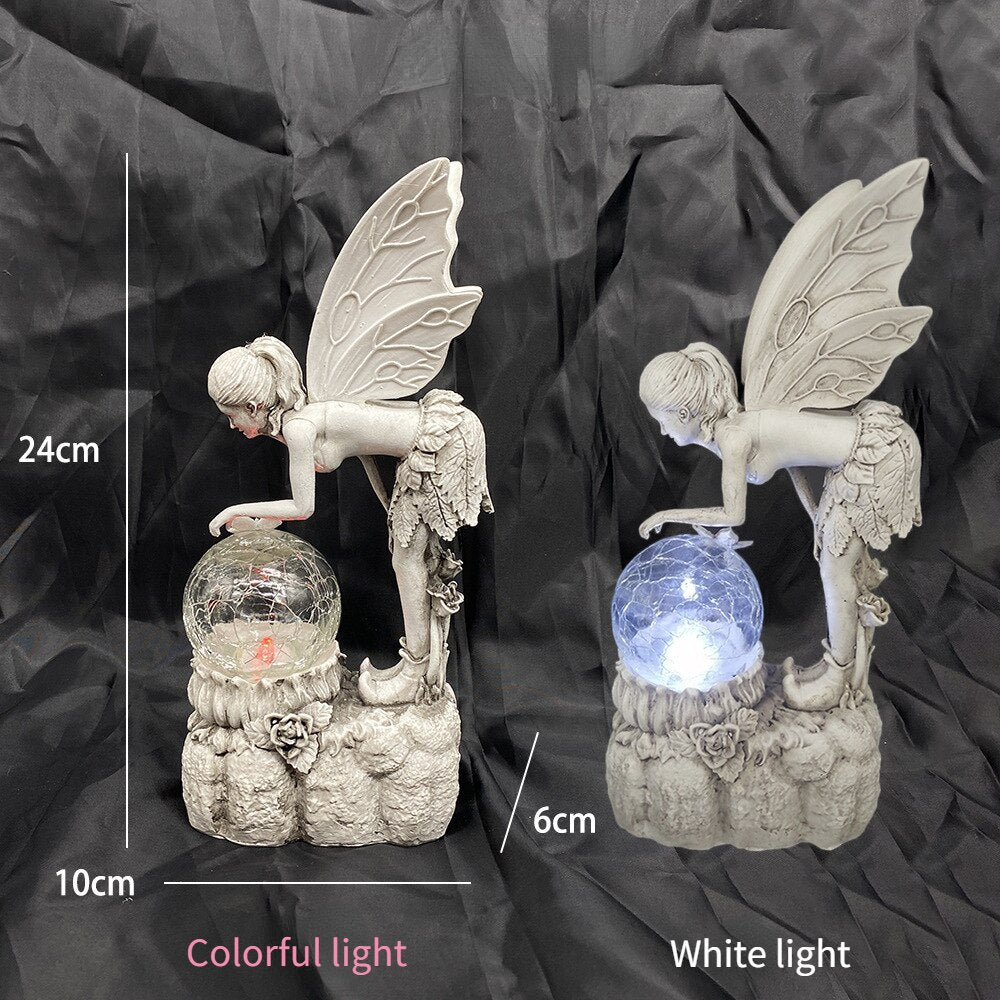 Kukka keiju koriste, puutarha Crystal Ball Solar Night Light, Angel Girl -patsas, hartsi käsityöläisten kodin sisustusvarusteet