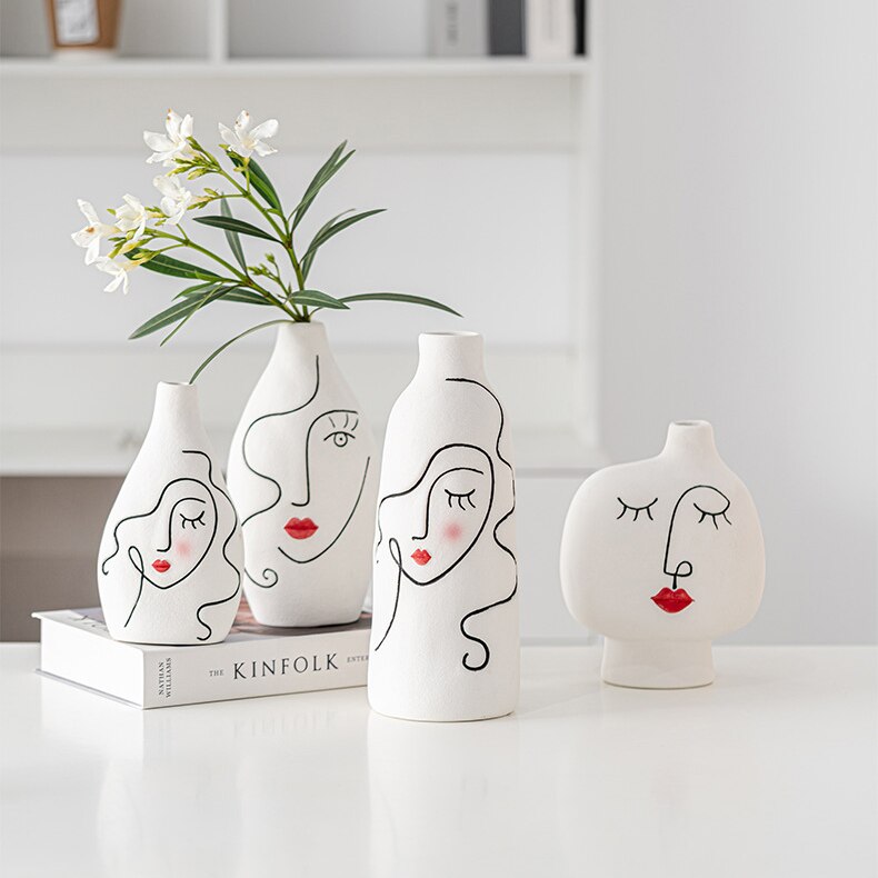 Lukisan kreatif seni vas rumah hiasan kraf estetika estetik desktop hiasan pasu seramik untuk hadiah bunga