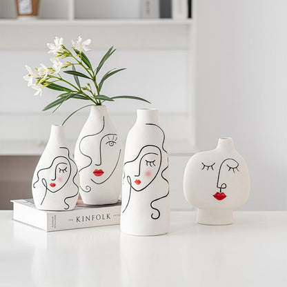 Kreativ målning Art Vase Home Decoration Crafts Esthetic Interior Desktop Prydnad Keramiska vaser för blommor Arrangemangsgåva