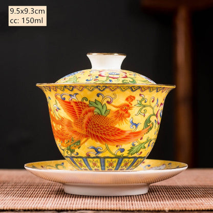 Keramik sancai gaiwan mangkuk naga dan phoenix cangkir teh cangkir teh buatan tangan mangkuk teh teh high-end hormat set teh set