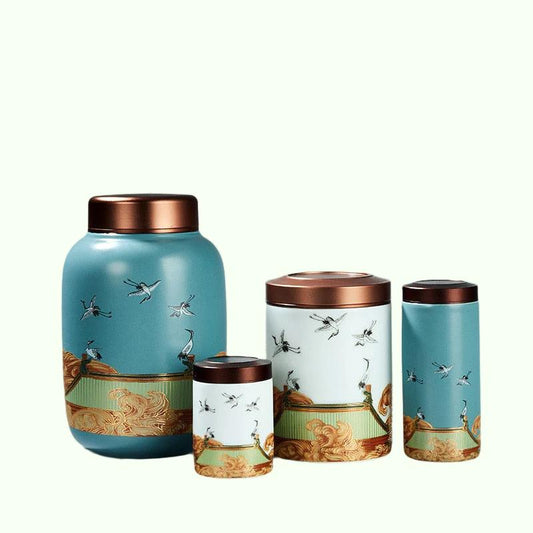Klassische Keramik Tee Caddy Reise Tragbare Runde Form Tee Kann Gewürz Tee Boxen Süßigkeiten Lagerung Tank Kaffee Cani Feuchtigkeit-beweis Glas