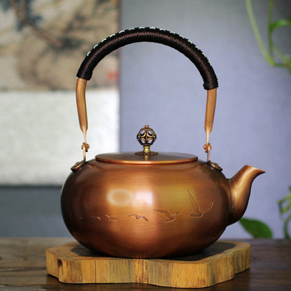 Koperen theeketel grote pompoenpot grote capaciteit puur koper kokende ketel thee infuser handgemaakte theepot gezonde thee-set 1.8l
