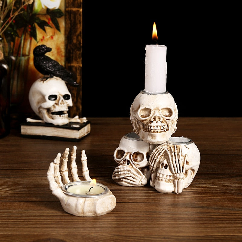 Halloween Candle Holder Skull Resin Ornament Ghost Festival Desktop Porch Decoration Gift Hjemmeinnredning