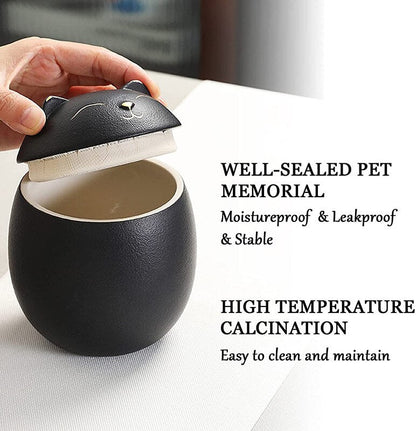 Siempre recuerde la urna funeraria para cenizas de cerámica para perros, gatos y perros con recuerdo clásico (4,7 "* 4,3"/menos de 70 libras/gato negro)
