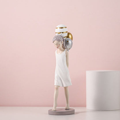 Nordic Cute Balloon Girls Figurine Resin Art Sculpture Collectible Figure Patung Crafts Living Desktop Homament Hice Hadiah