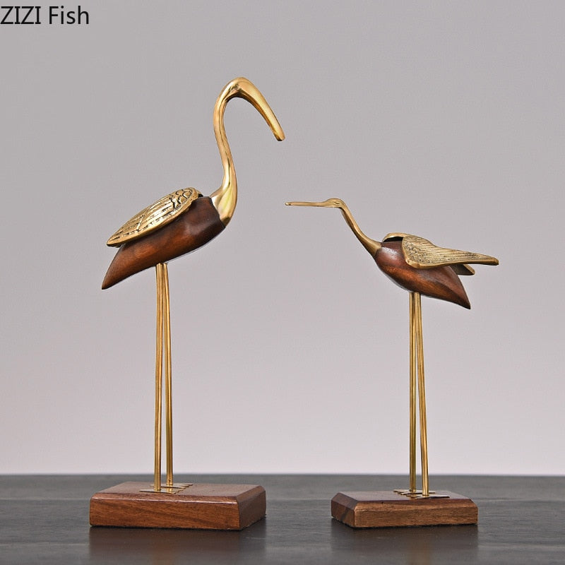 Zlatý víla jeřáb dřevo řezbáře řemesla sochařství estetika nábytek stůl ozdoby mosazné jeřábky socha moderní domácí výzdoba