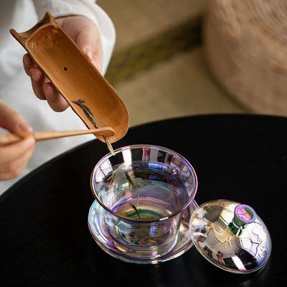 Fargerik glass Gaiwan Tea Cup Varmebestandig tyknet Tea Bowl Teacup Fair Cup Tea Leak Set Kung Fu Tea Set Tureen Coffee Mug