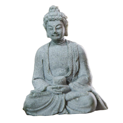 Zandsteen zittende Boeddha -beeld beeldhouwkunst voor het tafelkantoor achtertuin in de kast
