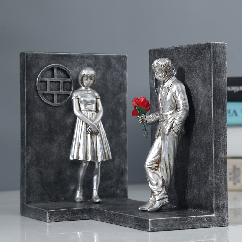 Resin Banksy Figurines BookshelfBookEndBookEnds装飾アートディスプレイデスクトップホームスタディルームの装飾オブジェクトアイテム
