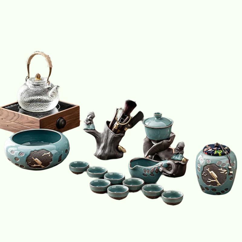 Kiinalainen teekastin teekannu keraaminen luksustoimisto Täydellinen kulho puoliautomaattinen Puer Kung fu Tea Cup Set Gift Kitchen Tetera Teaware