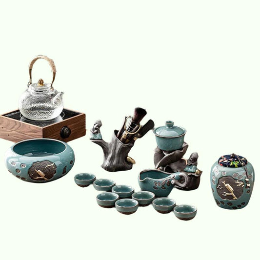 Chinesische Tee-Set Teekanne Keramik Luxus Büro Komplette Schüssel Halbautomatische Puer Kung Fu Teetasse Set Geschenk Küche Tetera Teegeschirr