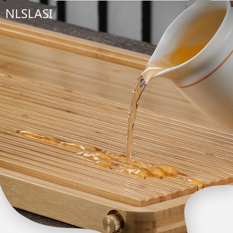 סיני במבוק טבעי מגש תה ניקוז מים אחסון מים כפולים לשימוש כפול אביזרי שולחן תה.