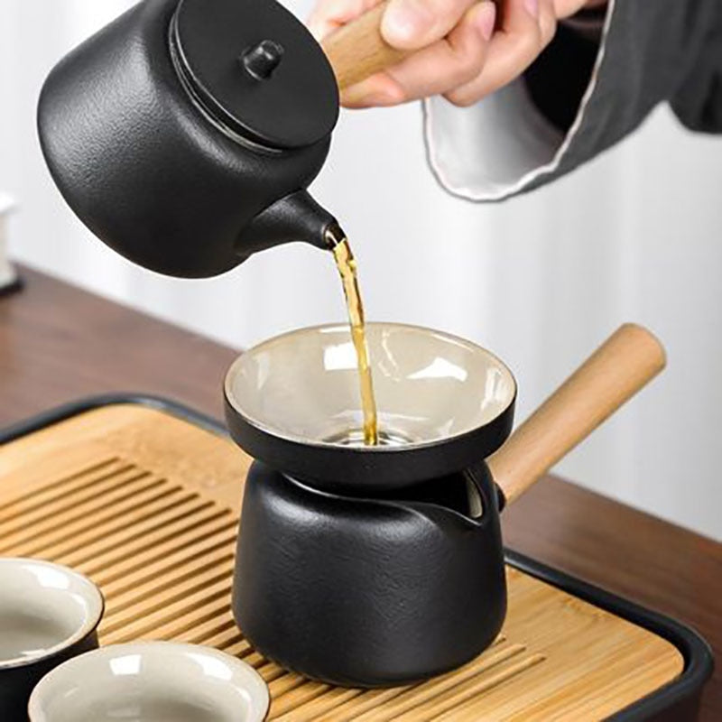 Black Pottery Tea Ceremony Set Ceramic Kung Fu Teapot Set Zen Style Tea Service Set med Tea Caddy, Gift Set