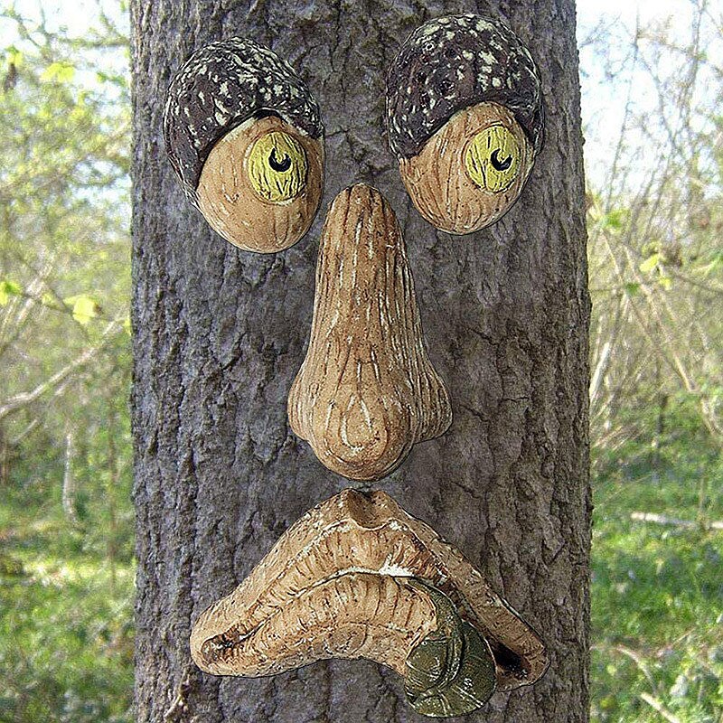 קישוט גן מצחיק עץ זקן מצחיק פנים עץ חיצוני
