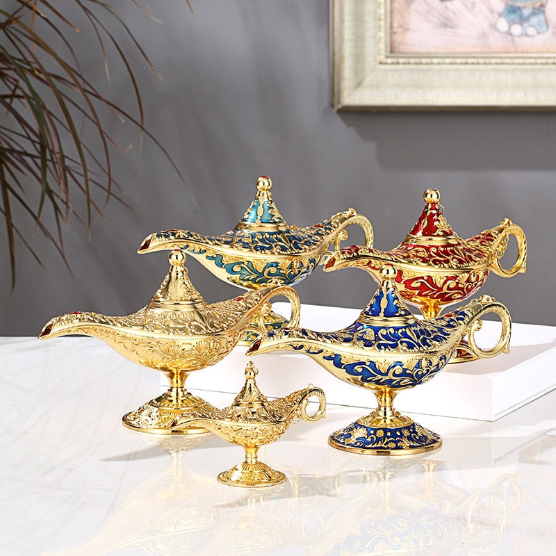 Leggenda vintage aladdin lampada magica genia che augura artigianato di arredamento per tavoli per la decorazione della casa per la casa decorazione per la casa