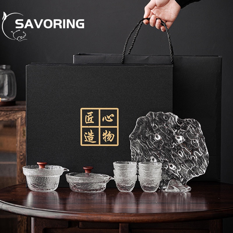 Juego chino Glasstea Kung Fu Taza de té de porcelana Set Tortoise Tapot Kungfu Teaset Puer Oolong Té Ceremonía de té Caja de regalo