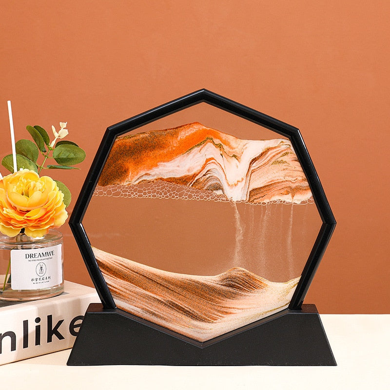 3D Moving Sand Art Picture redonda em movimento Moving Hourglass 3D Mountain Sandscape Motion Display Flowing Pintura de areia Decoração de casa Presentes