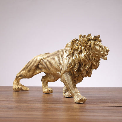 Golden Lion King Resin Ornament Office Home Desktop Animal estátua Acessórios para decoração da sala de estar Decoração caseira Ornamento