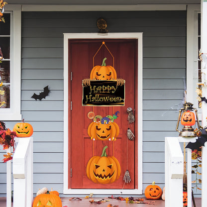 2023 Halloween Pumpkin Hanging Sign Spooky Witch Bat Trick or Treat Banner Front Door Decor Halloween Party Decorations For Home