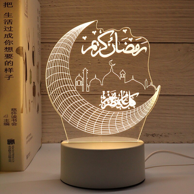 2023 Eid Mubarak LED LIGHT TABLE Hiasan 3D Lampu Malam Akrilik Muslim Ramadan Parti Eid Al Adha Ramadan Hiasan untuk Rumah