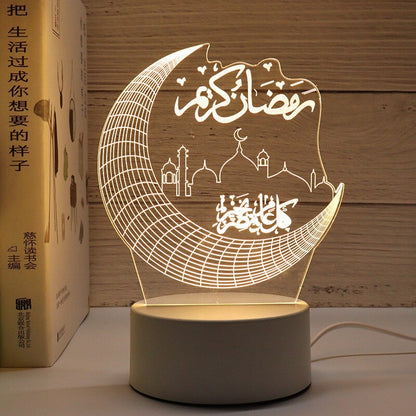 2023 Idul Fitri Mubarak LED Lampu Lampu ornamen 3d Lampu Malam Akrilik Pesta Ramadhan Muslim Idul Fitri Al Adha Ramadan Dekorasi untuk Rumah